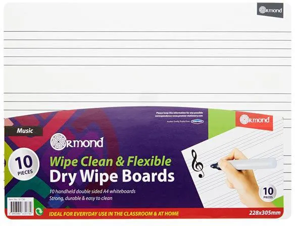 10 Dry Wipe Boards – 228 x 305 mm – Music Edition