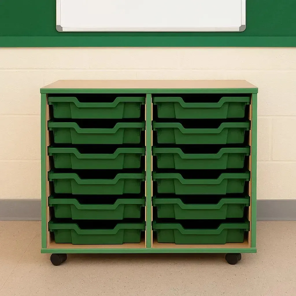 12 Shallow Tray Storage Unit With Coloured Edge