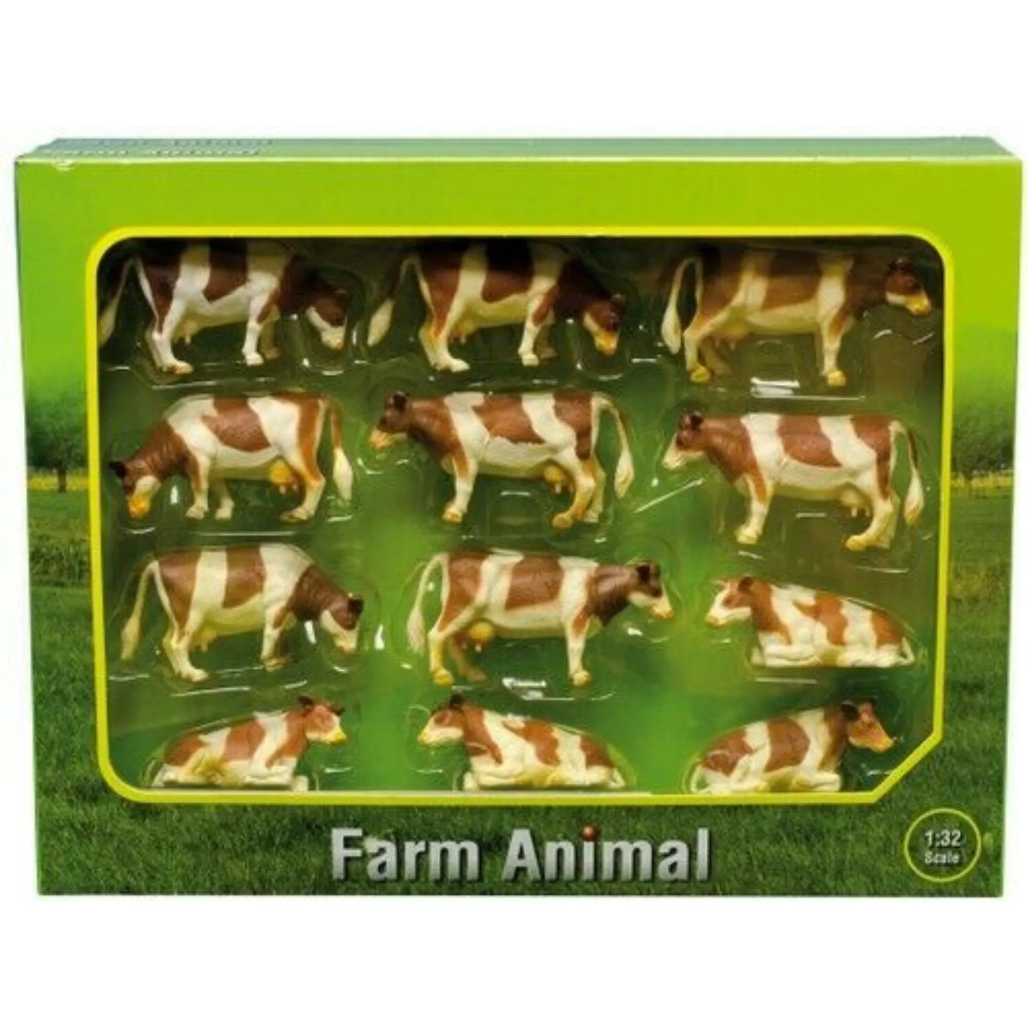 Set of 12 Brown & White Cows