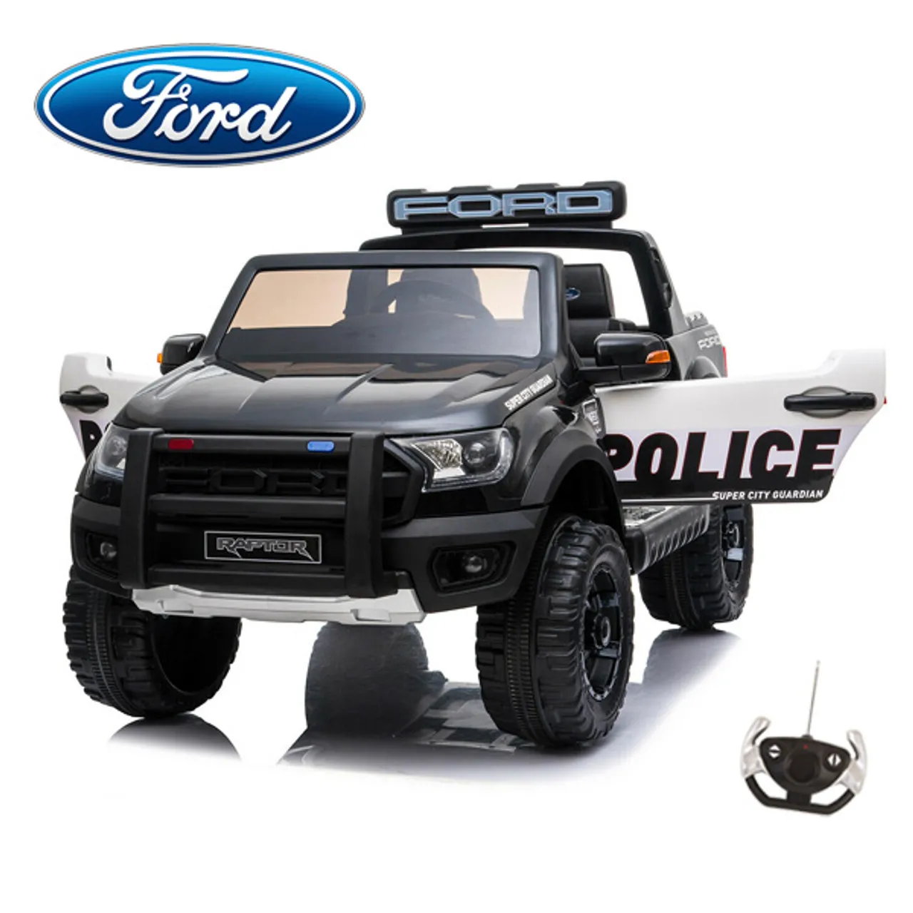 12v Kids Sit-in Ford Ranger Police Car with Sounds, Lights & Remote Control