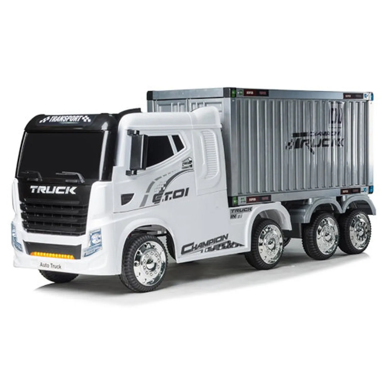 12v White 4WD Sit-in Lorry Truck with Remote Control & Trailer