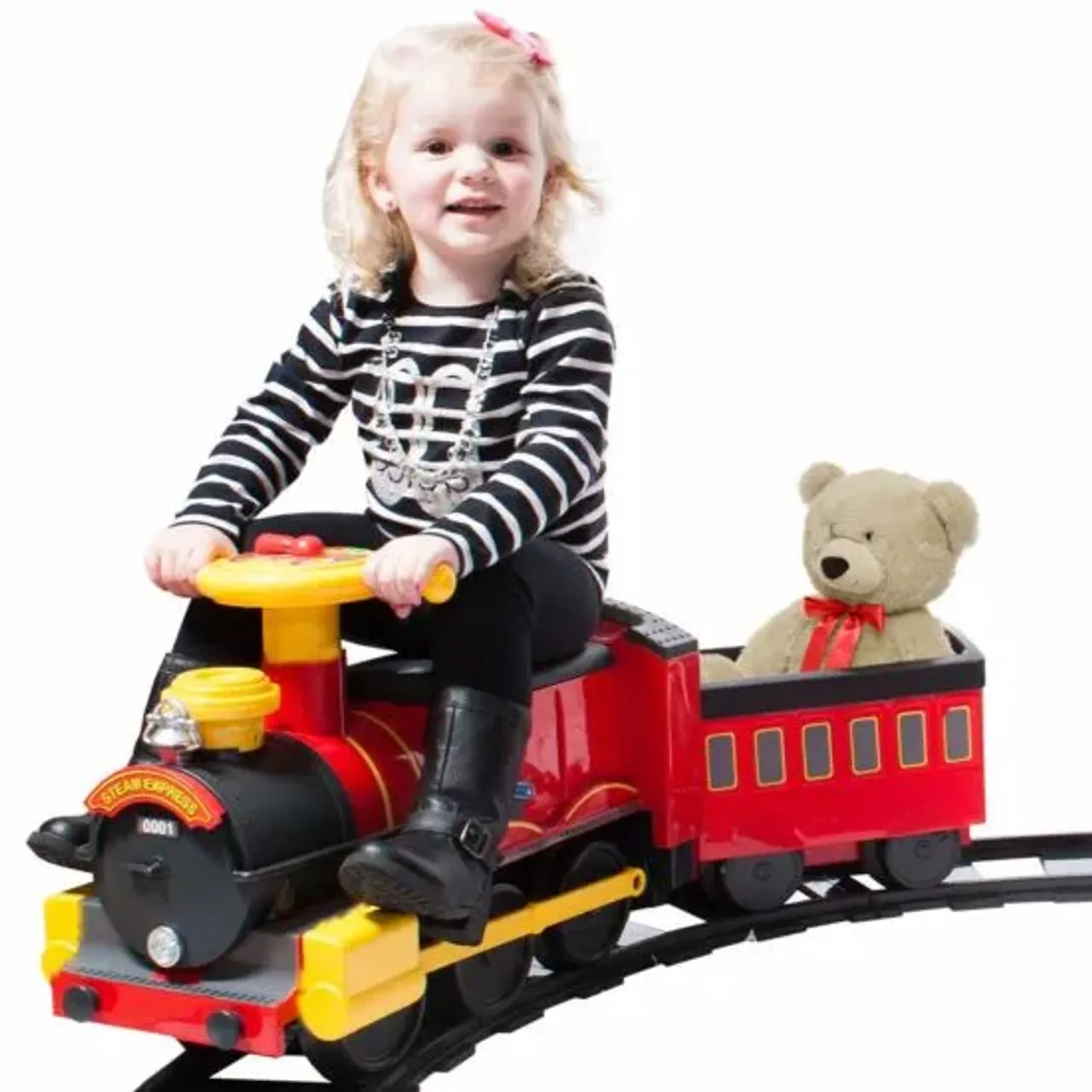 6v Sit-on Battery Powered Xmas Train + Lights & Sounds & Track