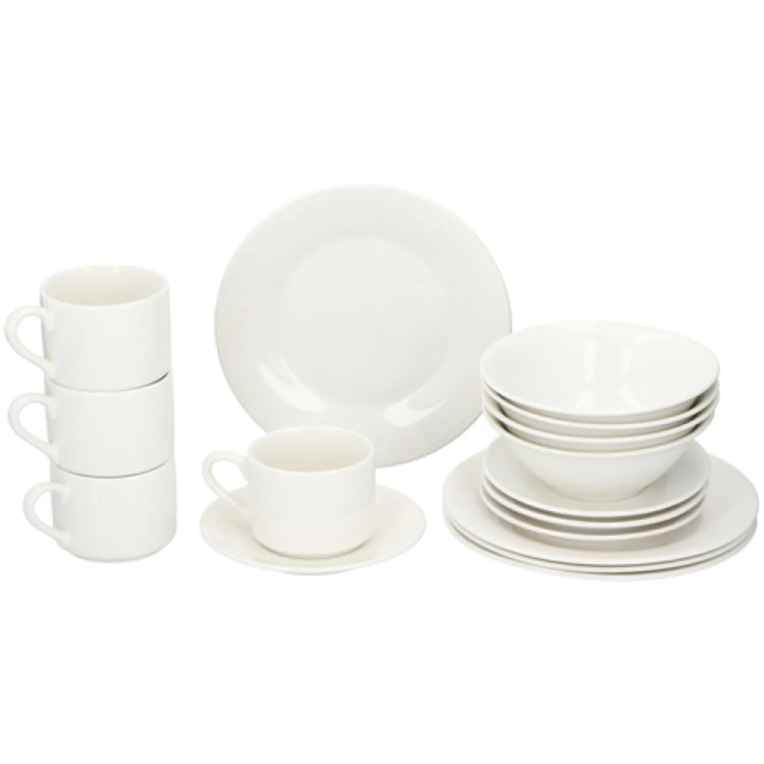 16PCS Porcelain White Breakfast Set Includes Plates Bowls Cups and Saucers Sets for 4 People – 16 Piece Dinner Sets Crockery Set for 4 with Plates and Bowls Set Cups and Saucers Set