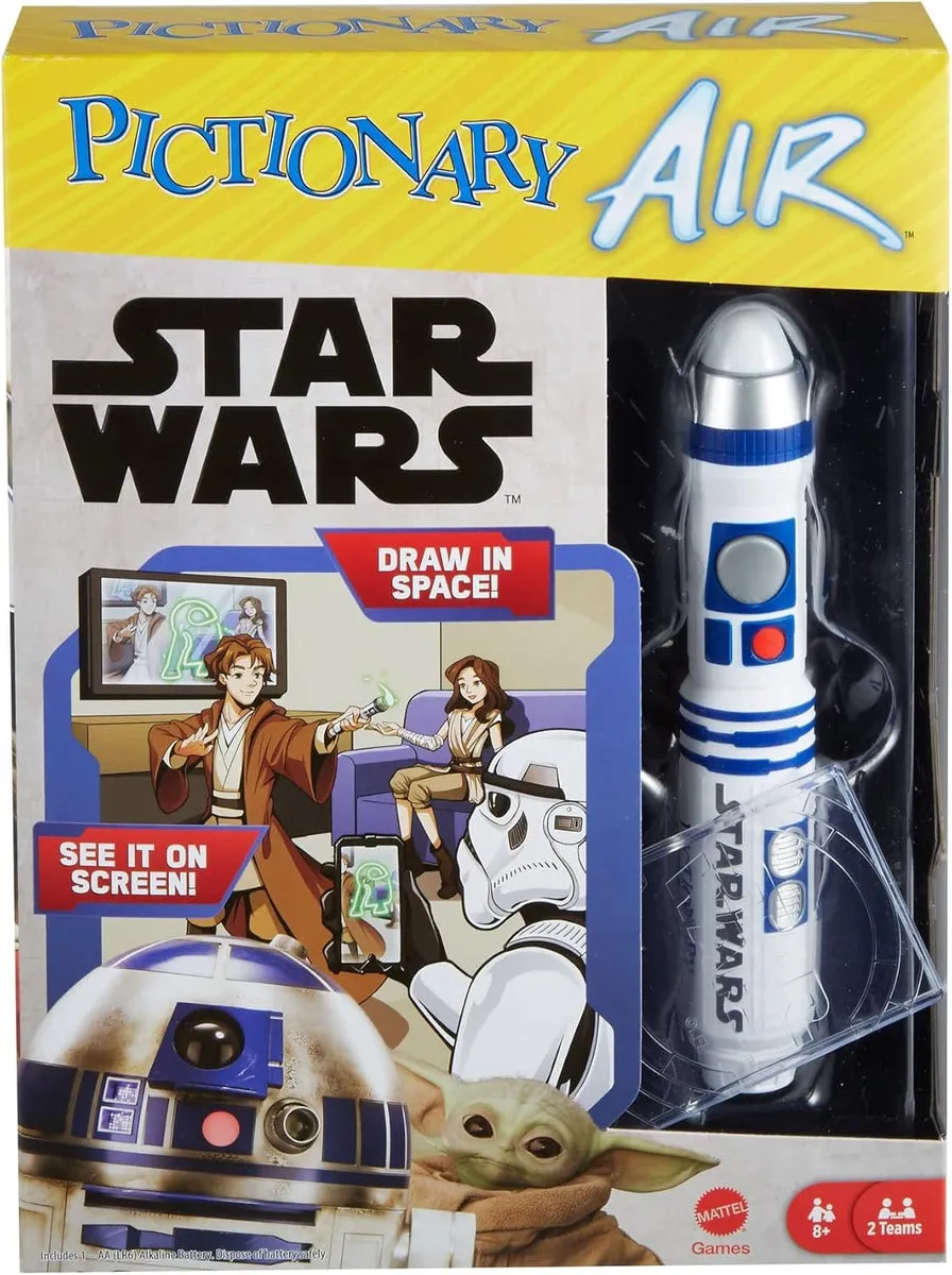 Pictionary Air Star Wars Family Drawing Game for Kids and Adults with R2-D2 Lightpen and Two Levels of Clues, HHM48