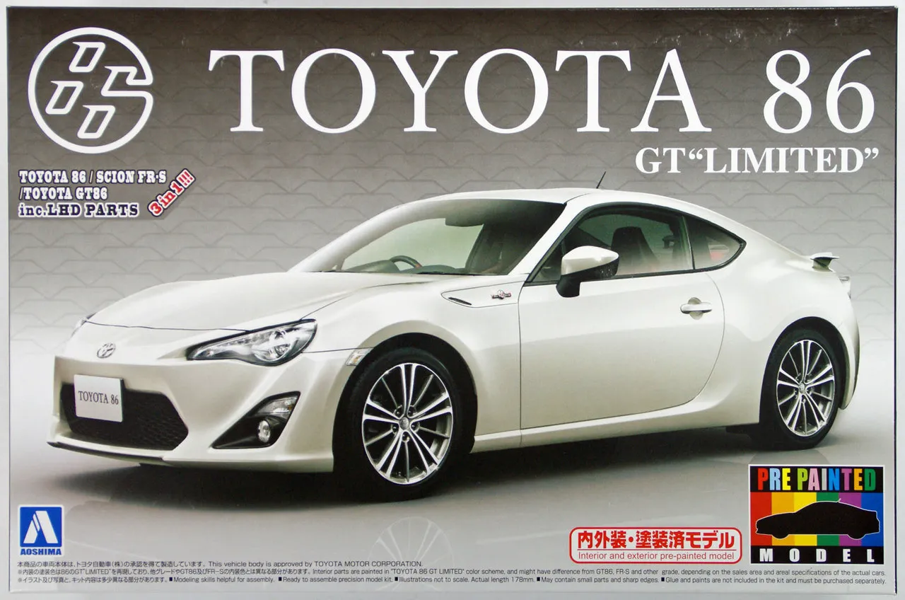 Aoshima 10051 Toyota 86 GT Limited 2012 Satin White Pearl 1/24 (Pre-painted)