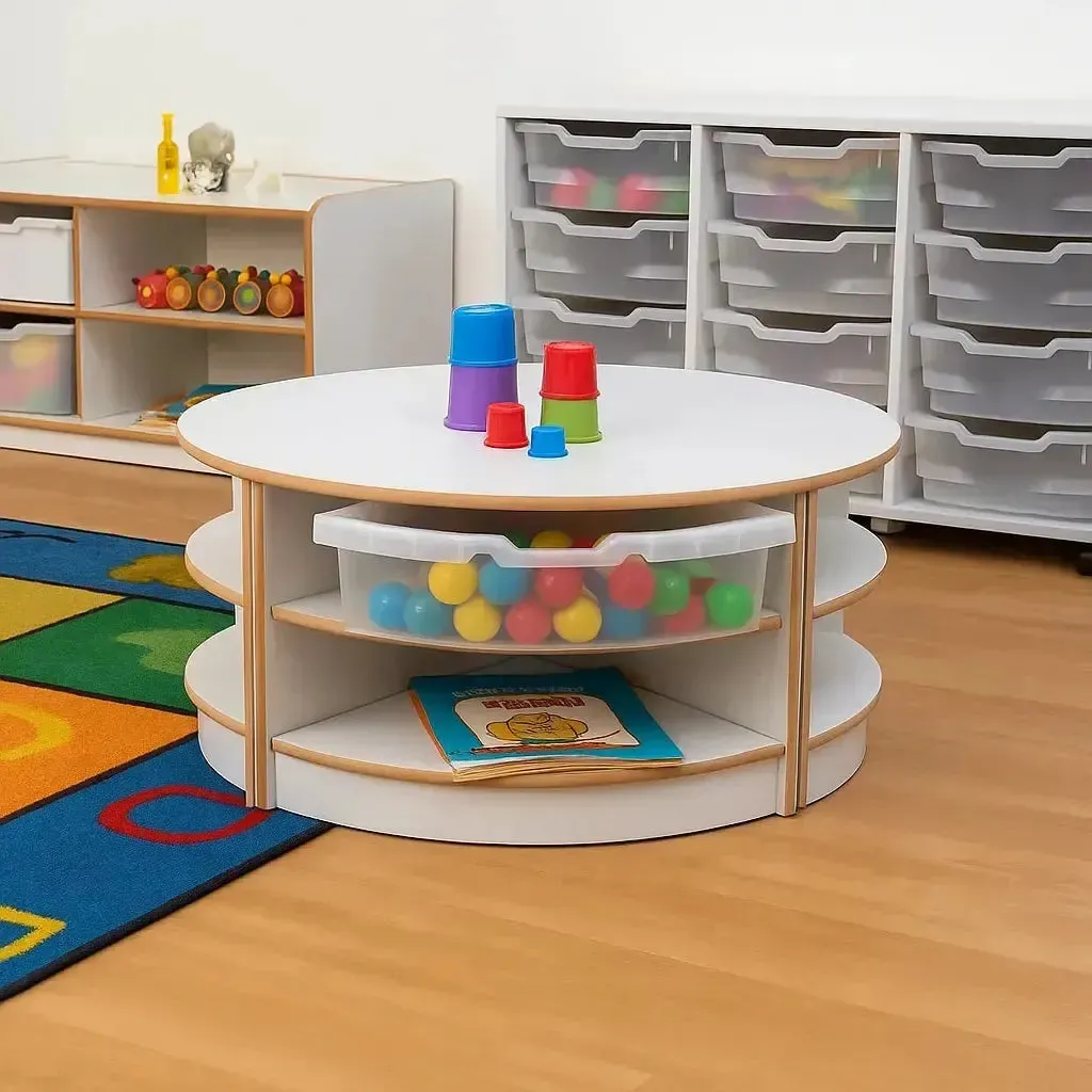 2 High Circular Table with Trays Grey