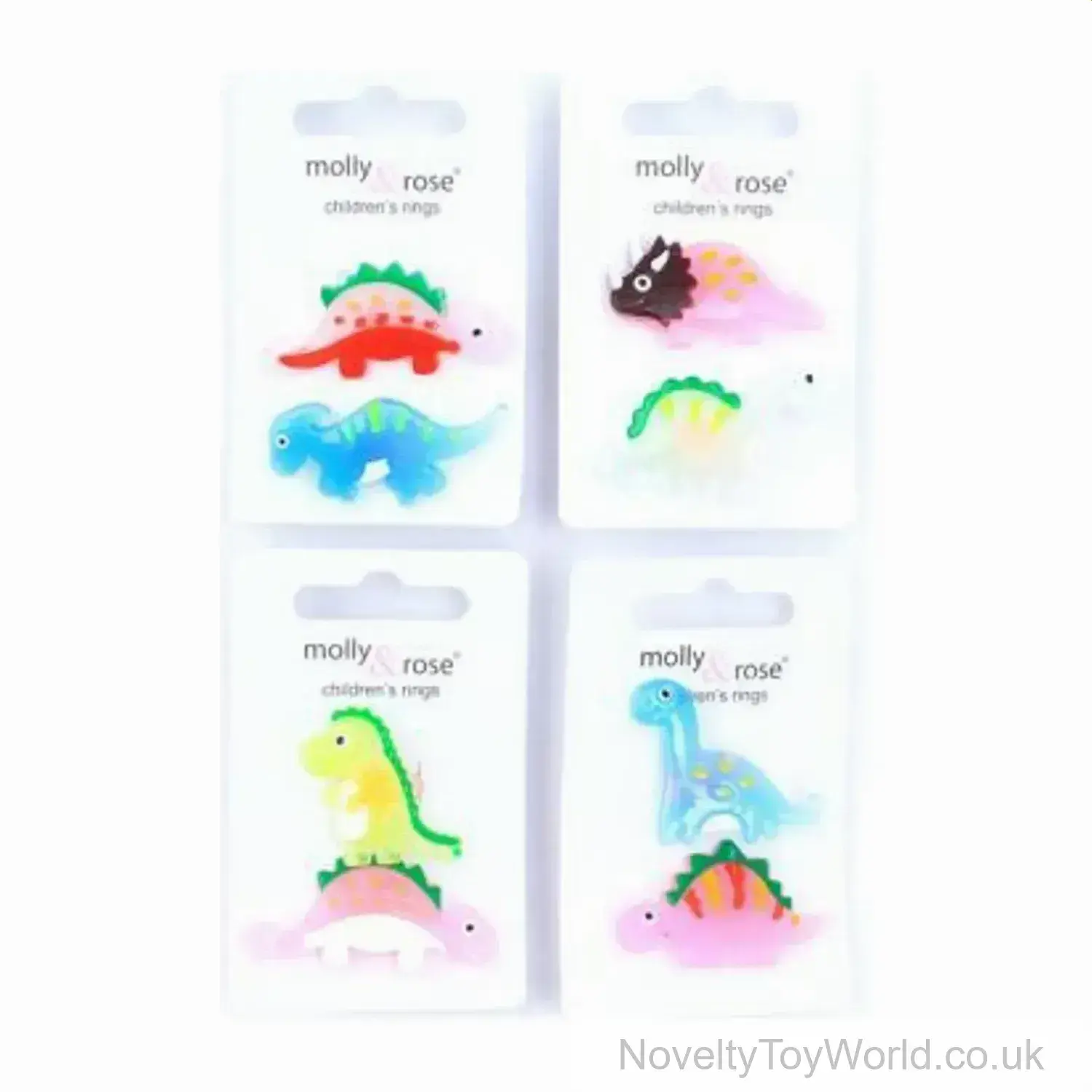2 Pack of Colourful Dinosaur Rings for Children - 4 Assorted