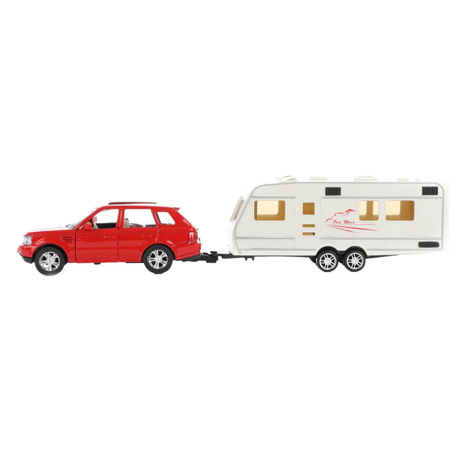 Pull Back Car with Caravan 1:48 Scale Mini Camper Toy Set for Kids – Realistic Diecast Car and Caravan Playset for Children Boys and Girls