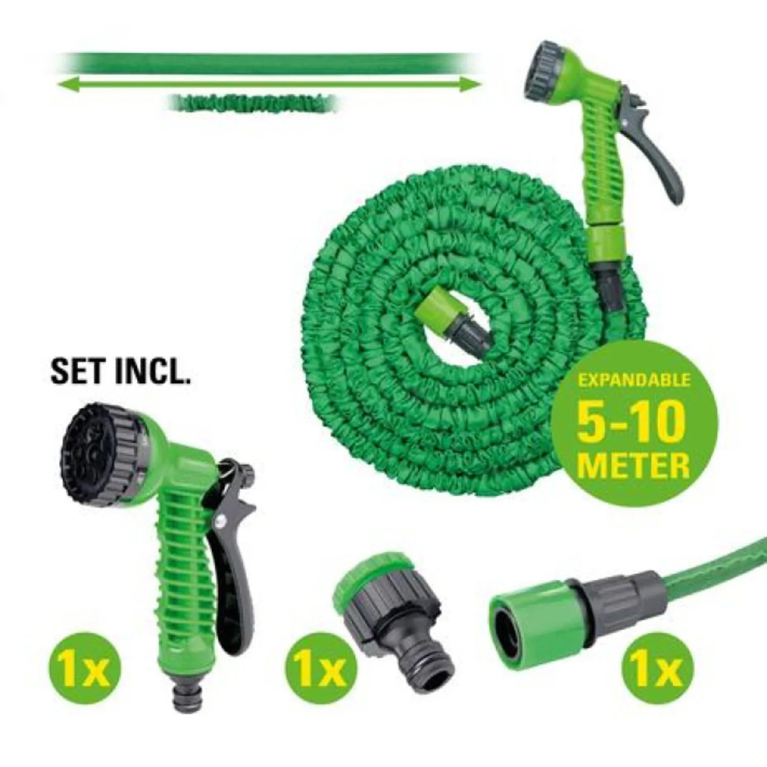 Lightweight Green Elastic Garden Hose Set Expandable 5-10M with 7 Functions for Lawn Watering Backyard Plants Garden Plastic Hosepipe Spray Outdoor Tool