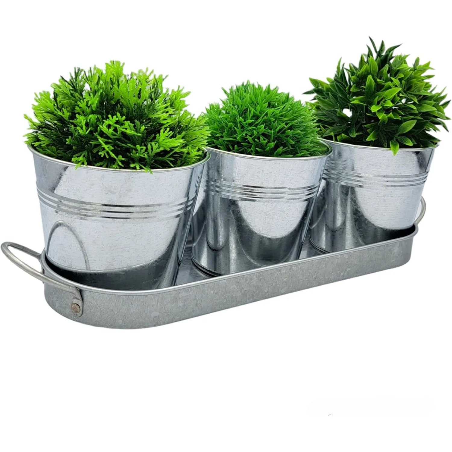 3PCS Galvanised Metal Flower Pots Indoor Outdoor with Tray – Succulent Pots Herb Garden Planters Plant Pots Metal Bucket Planters Plant Containers for Indoor Outdoor Use