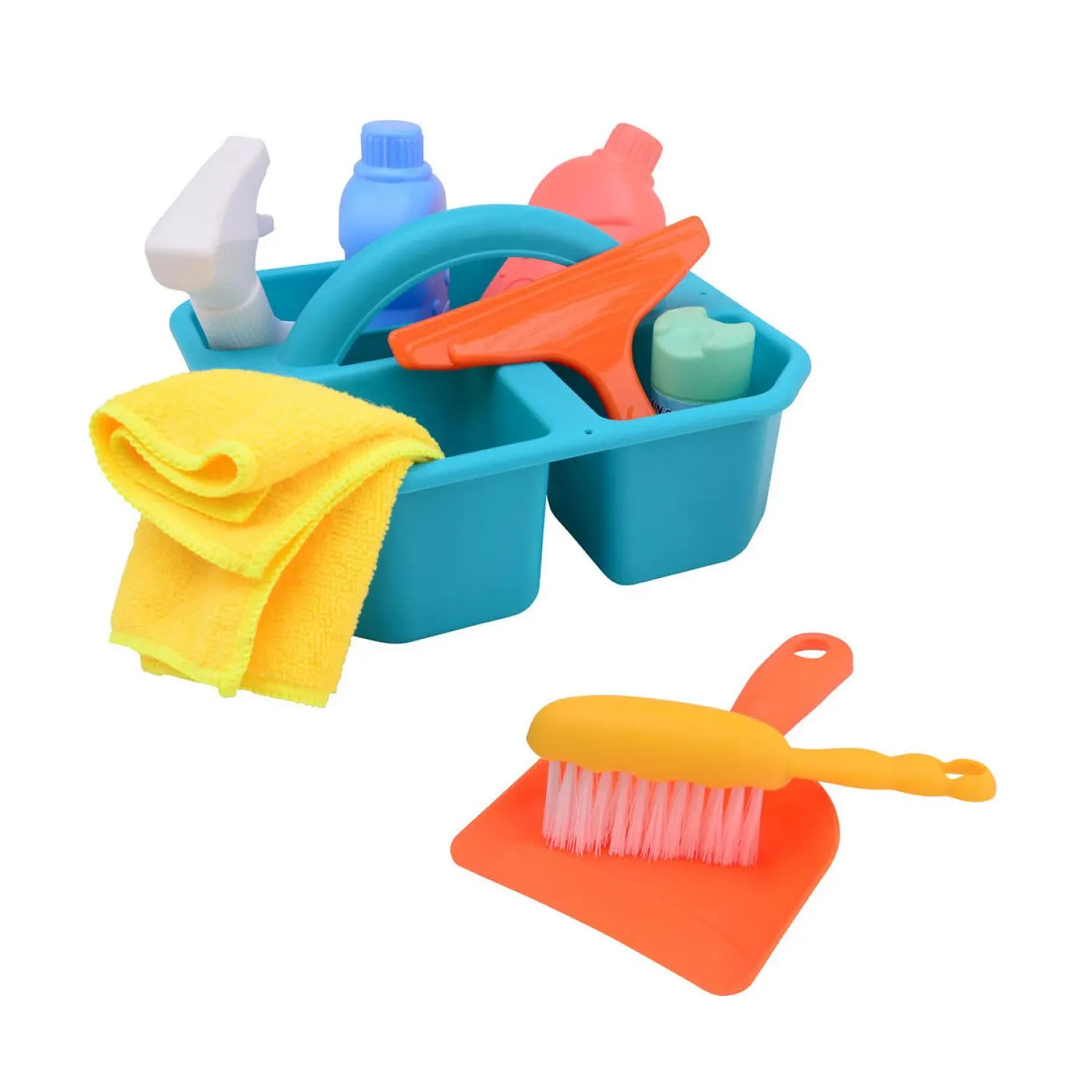 9PC Kids Cleaning Set Includes Organiser Caddy Housekeeping Household Cleaning Pretend Play Educational Role Play Toys for Children Boys Girls
