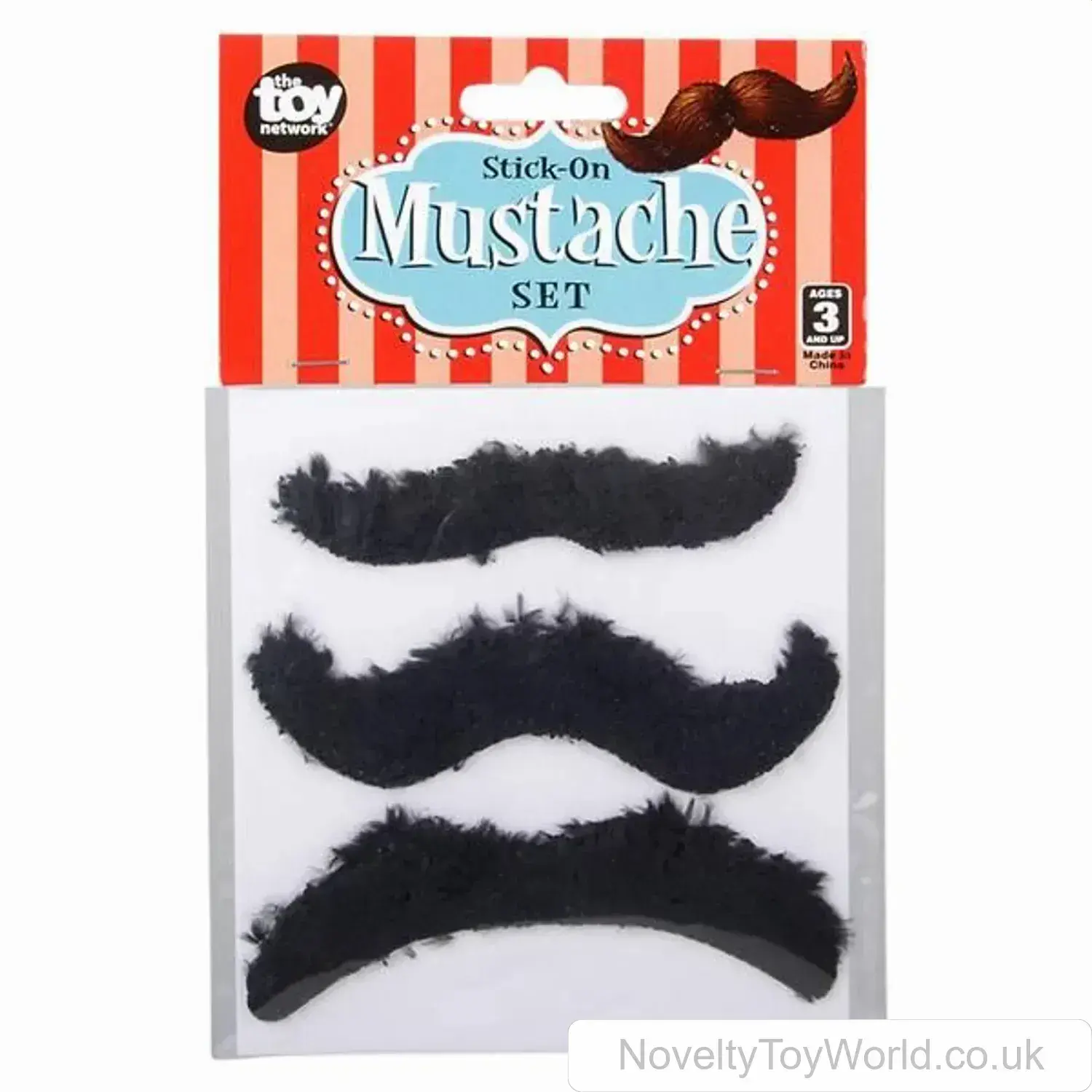 3 Black Stick on Fancy Dress Party Moustaches