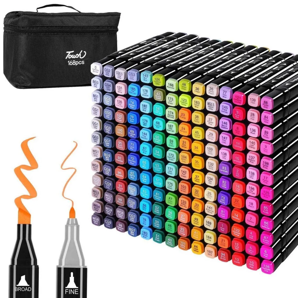 168 Colors Dual Tip Art Markers Color Pens Drawing Watercolour Set