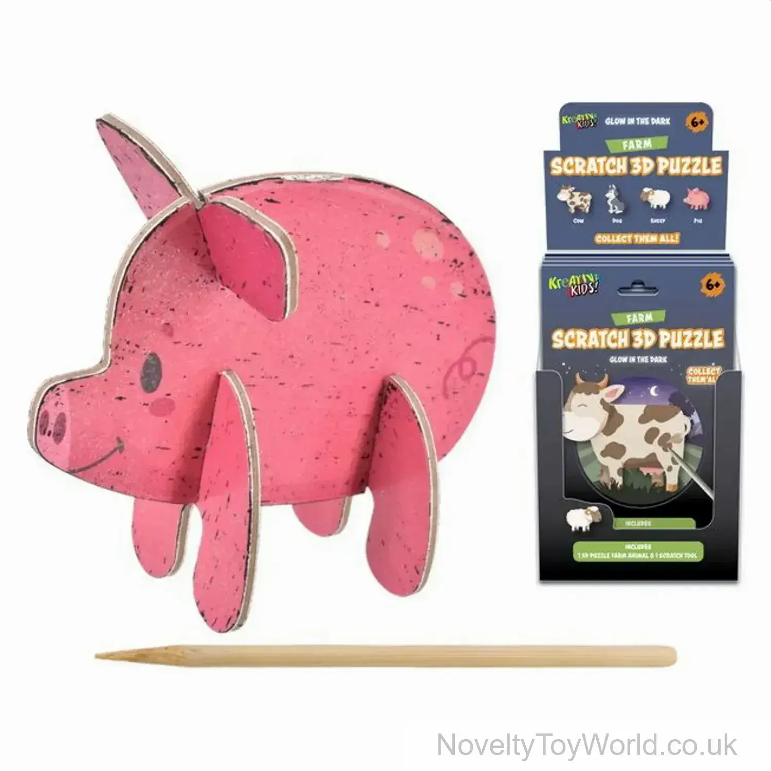 3D Farm Animal Scratch & Reveal Set - Glow in the Dark