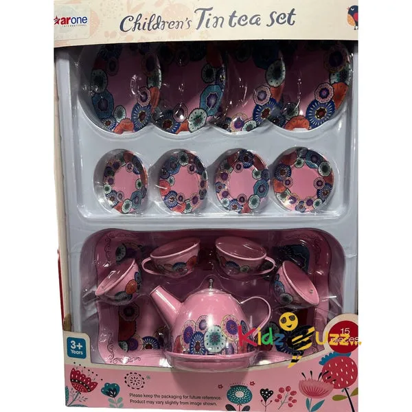 15 Pieces Tin Tea Set Pretend Play Toy Kids Children Tea Party For Kids