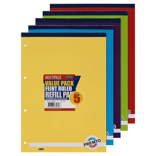 5 Pack A4 160-Page Refill Pads – Top Bound (Assorted Colours)