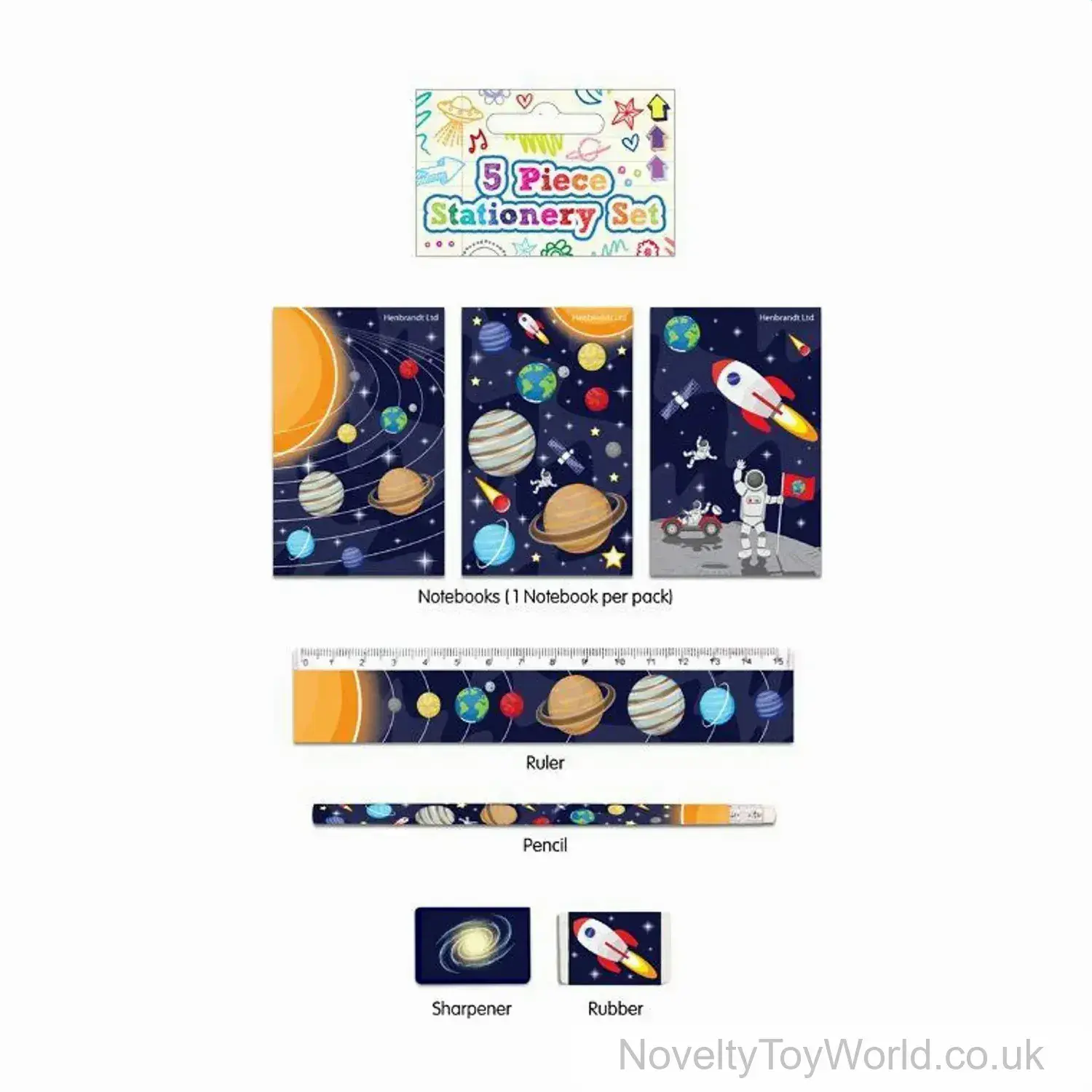 5 Piece Space Solar System Stationery Set