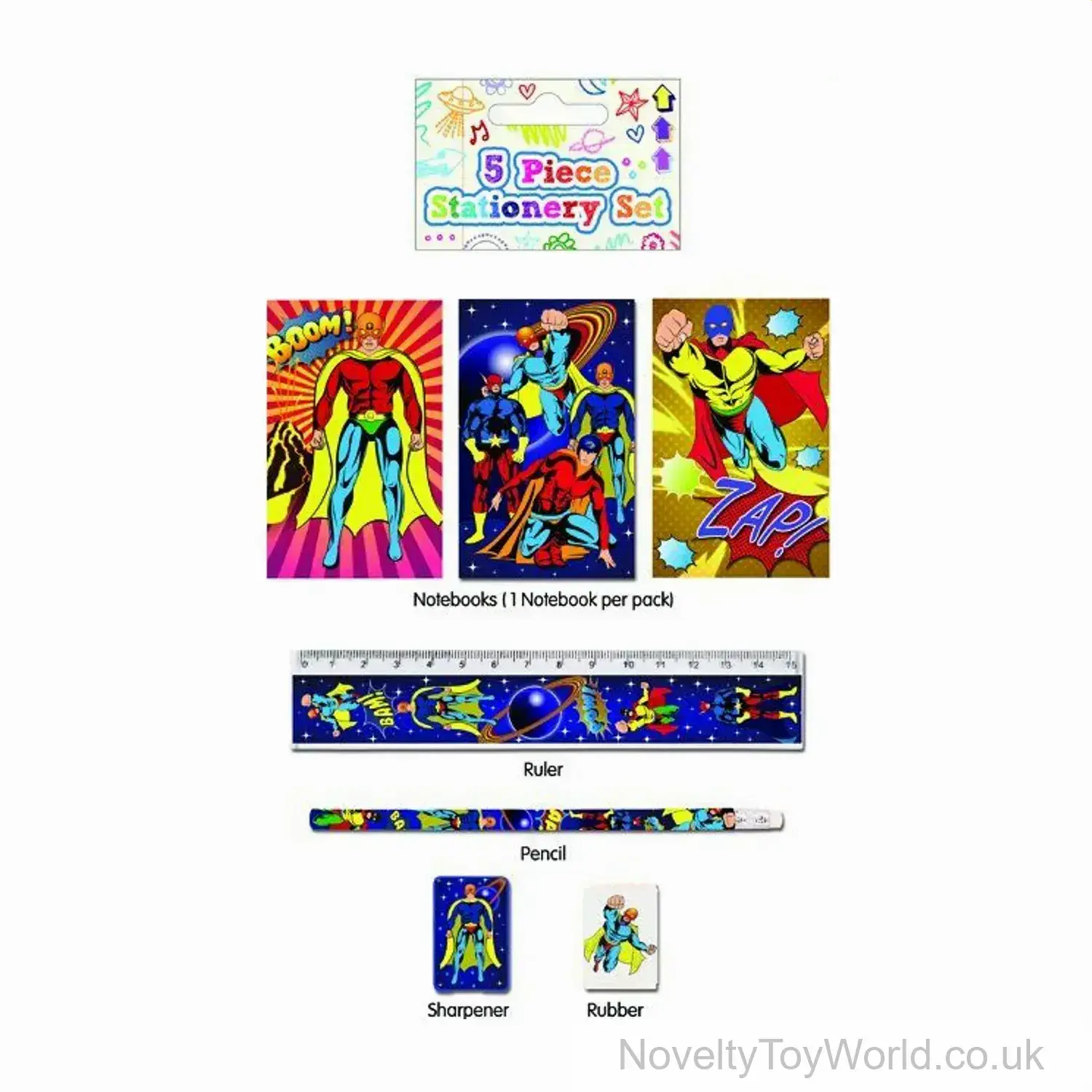5 Piece Superhero Stationery Set For Kids