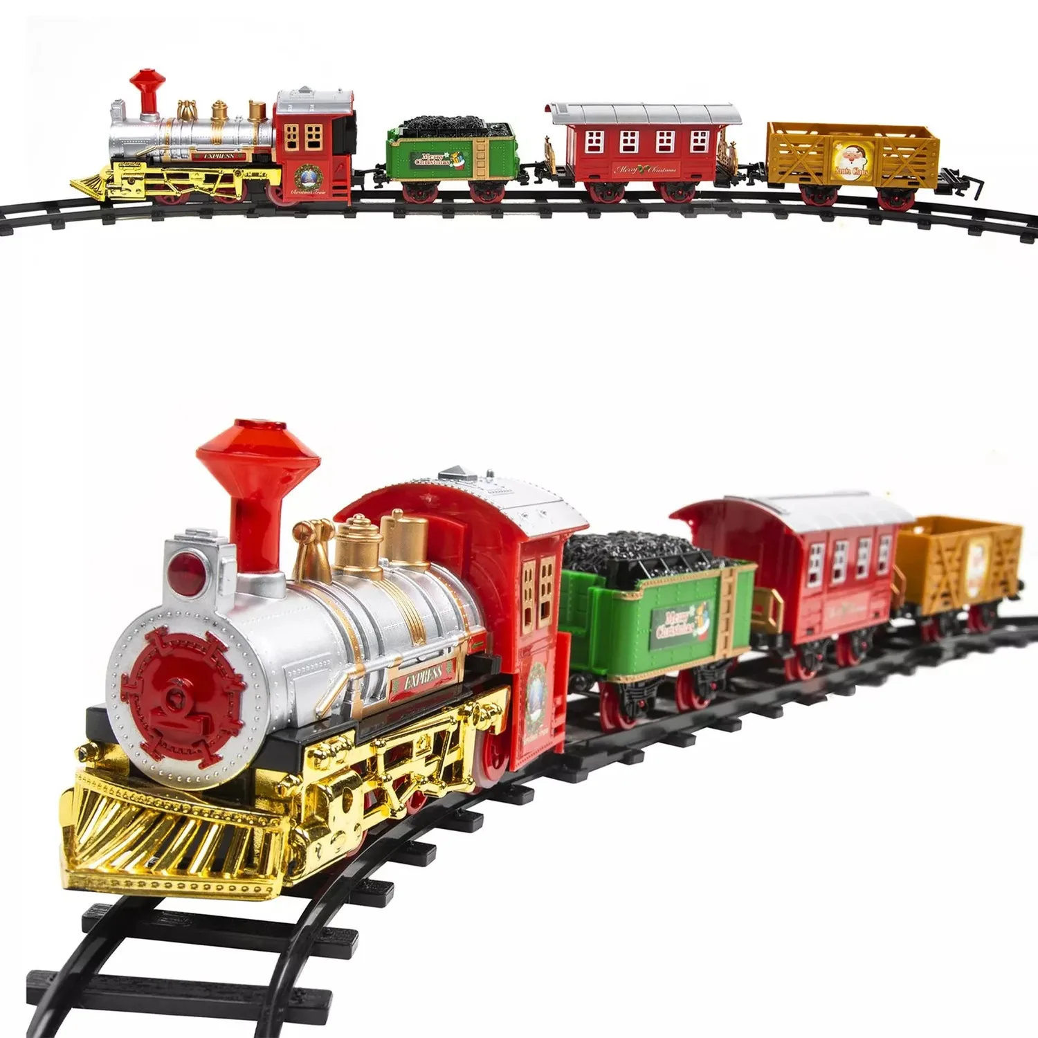 14PC Christmas Train Set Battery Operated with Realistic Sound and Light Effects Action – Christmas Train Set for Under Tree Christmas Decor Steam Train Christmas Express with 330CM Track