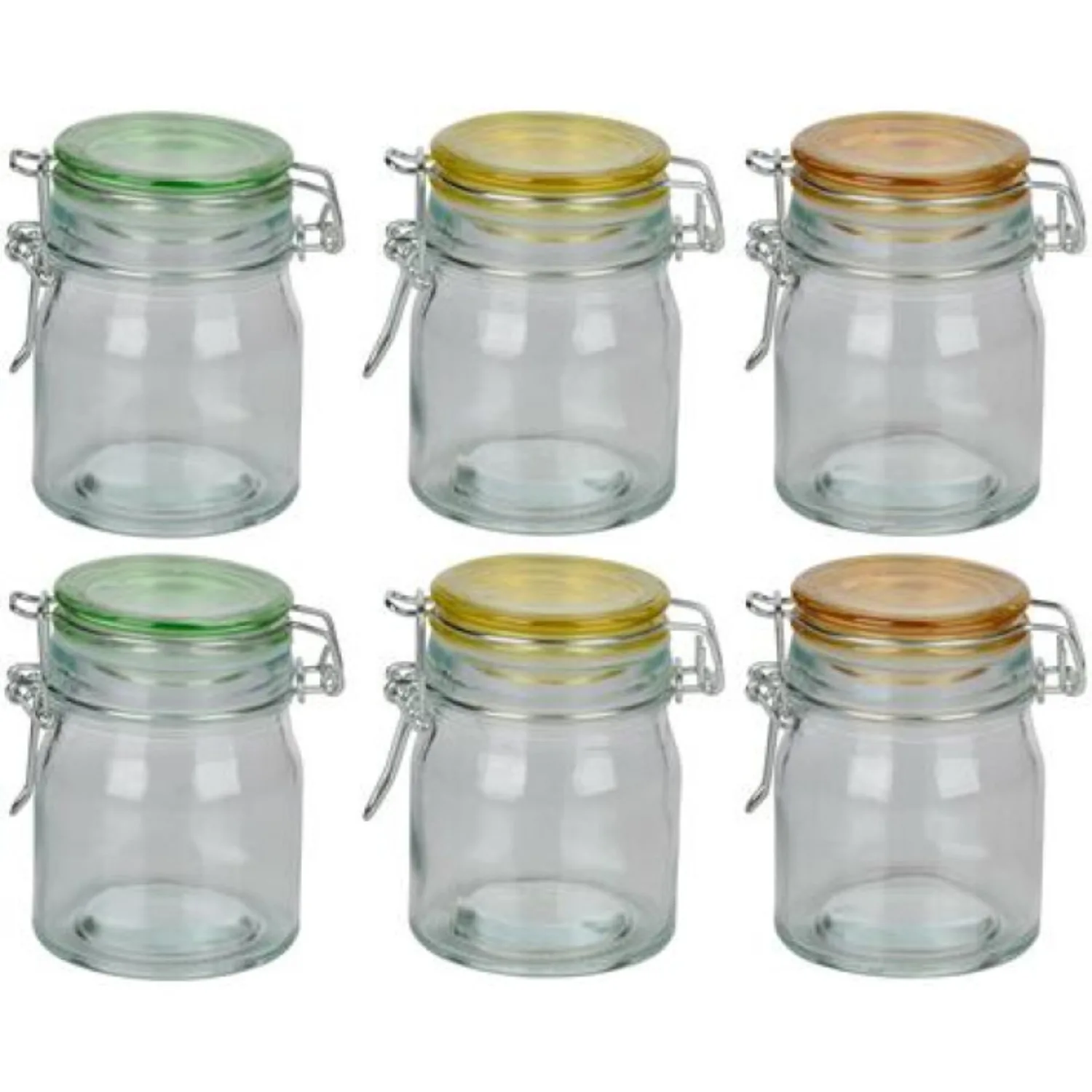 6PCS 145ML Stylish Decorative Clear Glass Dry Storage Jars Canisters with Lid for Sweets Candies Chocolates Chips Nuts Cookies Biscuits Kitchen Containers Tin