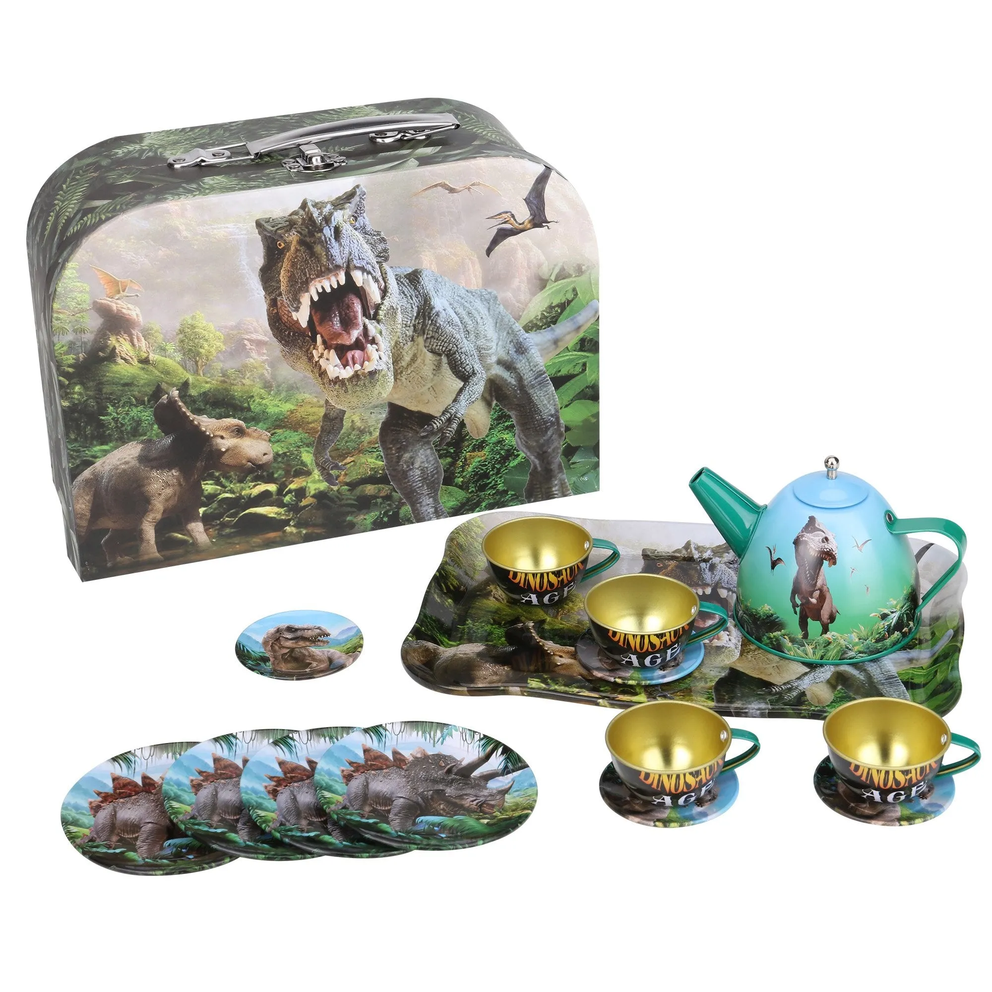 Dinosaur Age Themed Metal Boutique Tea Set - 15 Pieces