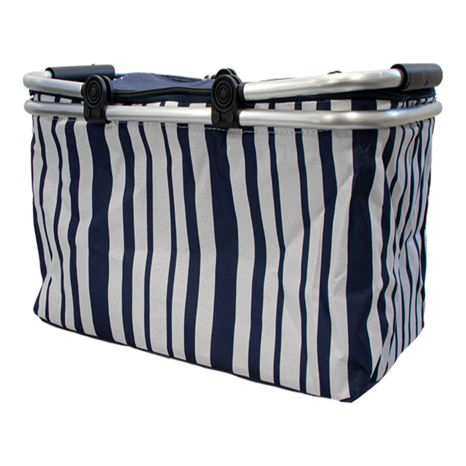 Large Striped Camping Picnic Basket Metal Handled Cool Bag – Beach Bag Travel Bag Cool Box Picnic Bag Camping Equipment