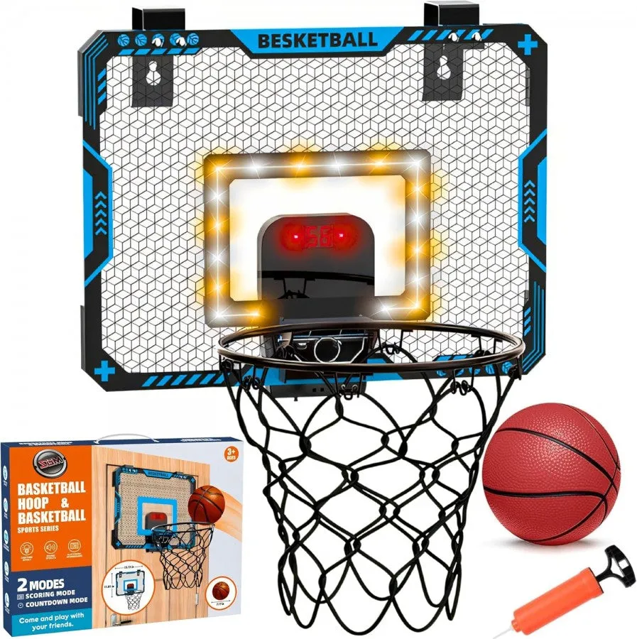 Basketball Indoor Mini Hoop Electric Scoreboard & Ball with Pump