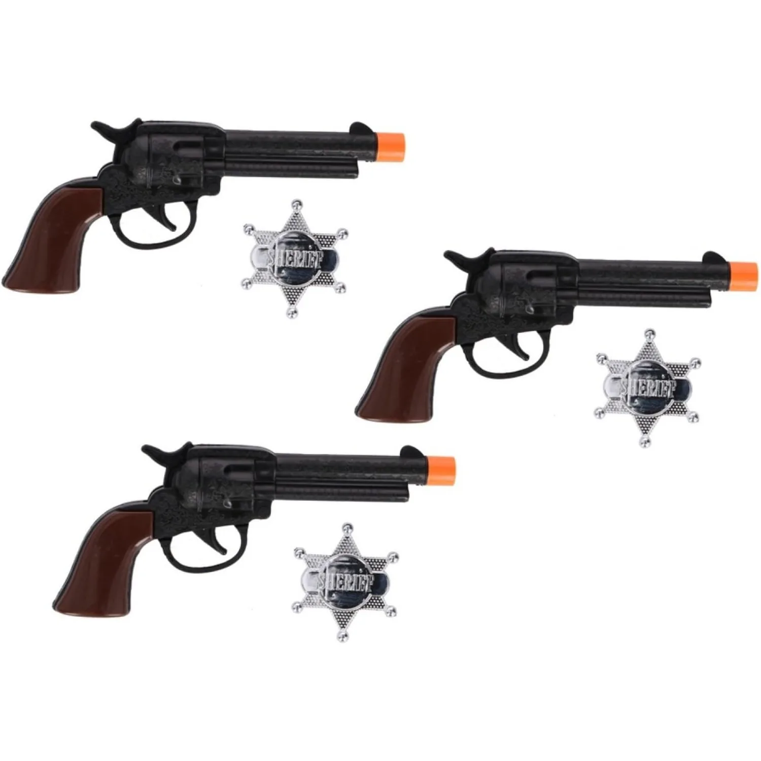 3-Pack Cowboy Toy Guns with Badges Set Wild West Sheriff Costume Party Pretend Play Role Play Toys for Kids
