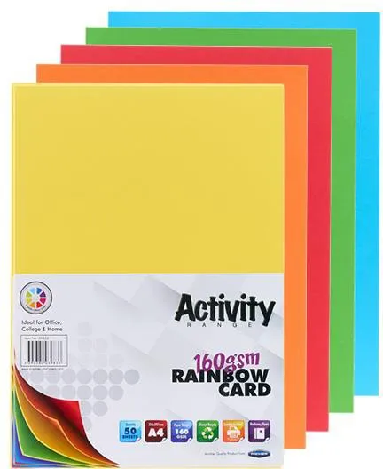 A4 160gsm Card 50 Sheets - Rainbow