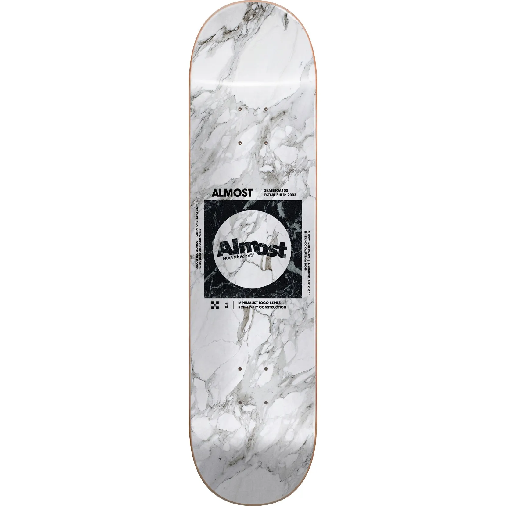Almost Minimalist Skateboard Deck - White/Black 8.5"