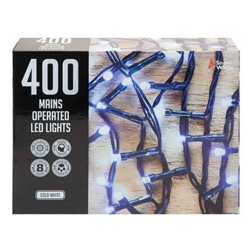 400 Cold White LED Christmas Fairy String Chaser Lights - Mains Operated