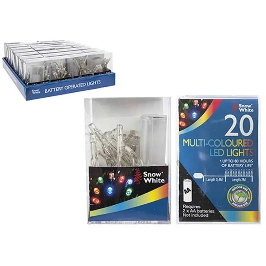 20 LED Battery Operated Lights String Fairy Lights - Multi Coloured