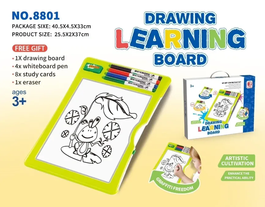 Wipe and Clean Magic Drawing & Writing Board for Kids - Reusable Graffiti Art Board with 4 Whiteboard Pens, 8 Study Cards & 1 Eraser - Educational Learning Toy for Children