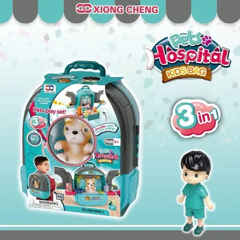Pet Hospital Backpack With Doggy Figure & Accessories Playset - Blue