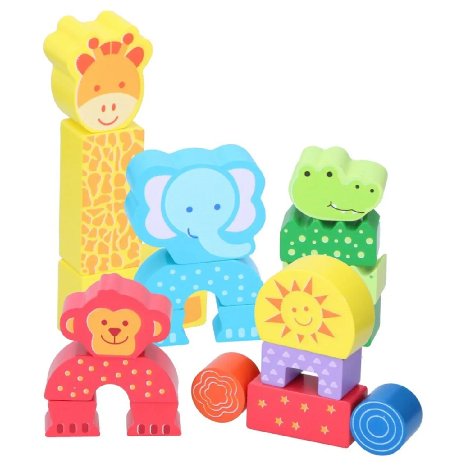 20PCS Wild Animals Themed Wooden Building Blocks Kids Toys Educational Playset – Wooden Blocks Construction Stacking Early Learning Wooden Toys Stacking Toys for Children Toddlers