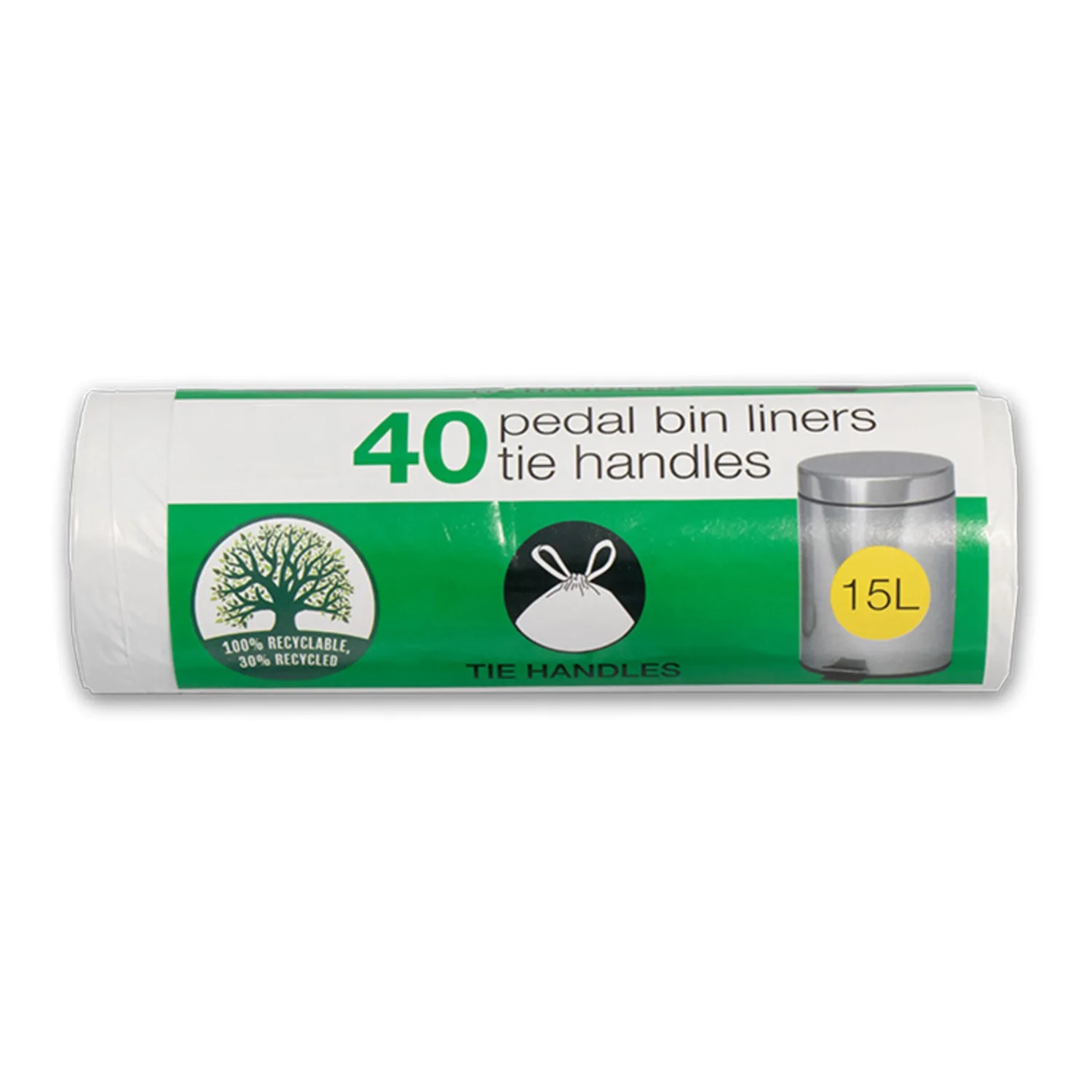 40-Pack Pedal Bin Liners 15L Recyclable White Bin Bags Roll with Strong Tie Handles Perfect for Household Use – Toilet Bin Kitchen Bin Office Bin Waste Bin Liners White Plastic Garbage Bags Sanitary Disposal Bags