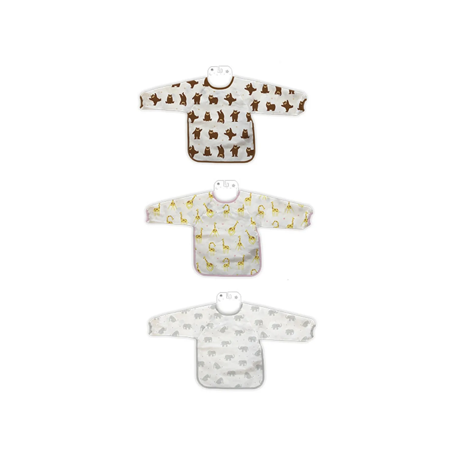 3PCS Long Sleeve Coverall Bibs Baby Feeding Set with Back Velcro Fastening for Meal Time Play Time Arts and Crafts – Washable Weaning Bibs Feeding Baby Essentials Coverall Bibs for Baby