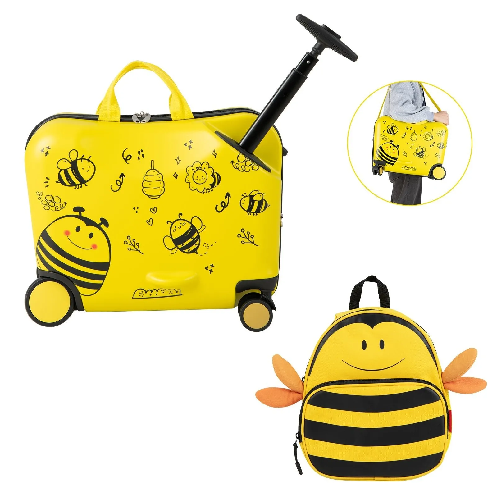 2 Piece Kids Luggage Set with Spinner Wheels - Bee