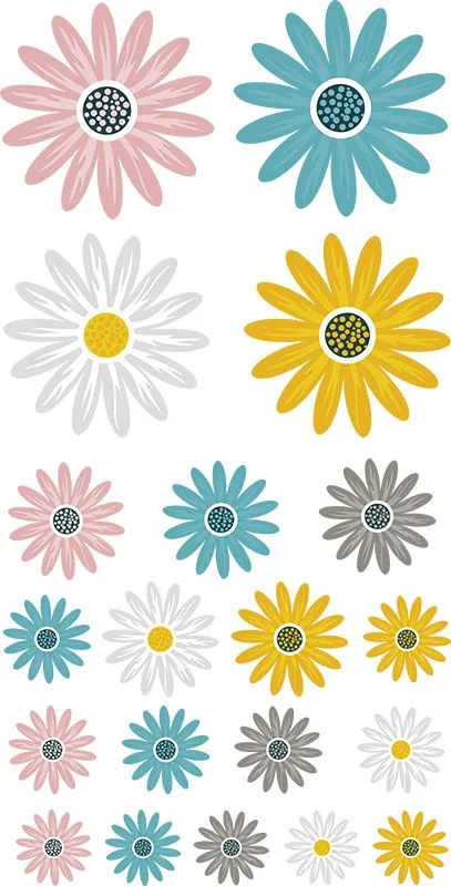 Colourful Daisies Flower Wall Sticker Set