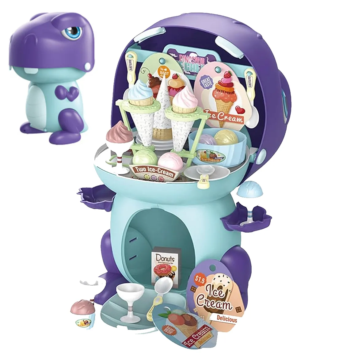Dinosaur 2 In 1 Playset - Ice Cream Shop 44 Pieces