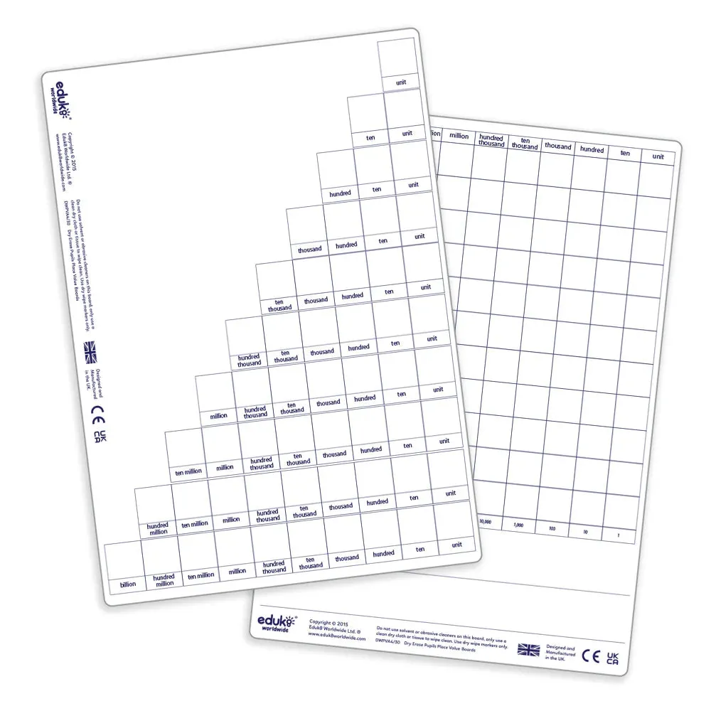 Dry Erase Place Value Pupils Boards Pack of 30