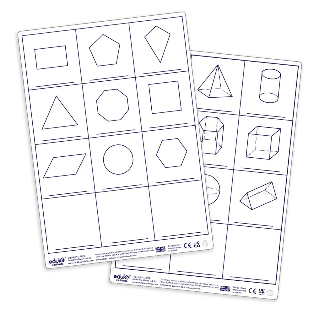 Dry Erase Pupils 2D/3D Shape Boards Pack of 30
