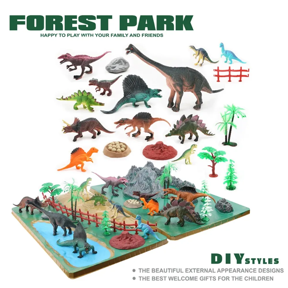 Dinosaur City Pretend Play Scene The Forest Park with Accessories & Figures