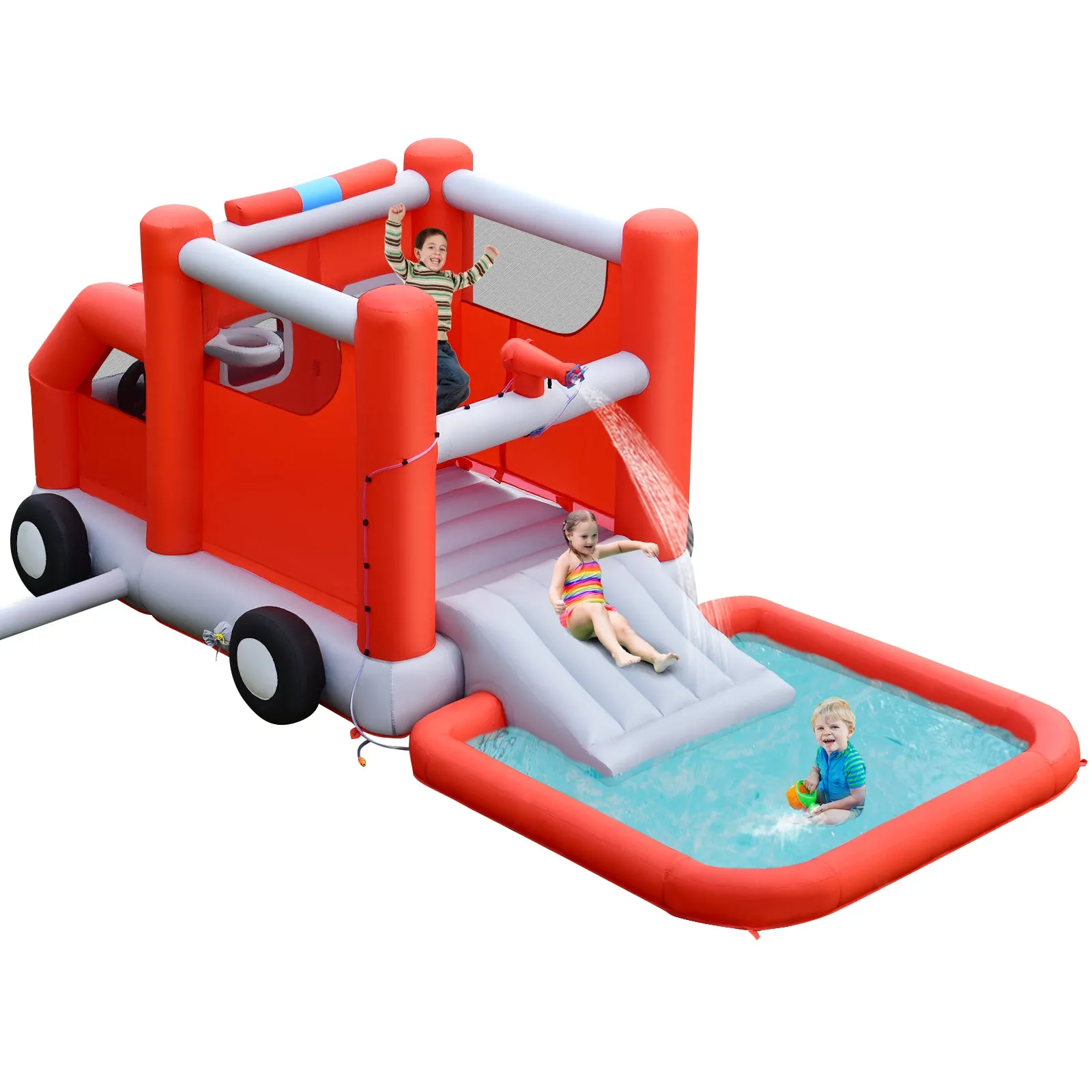 Fire Engine Inflatable Water Park with Slide
