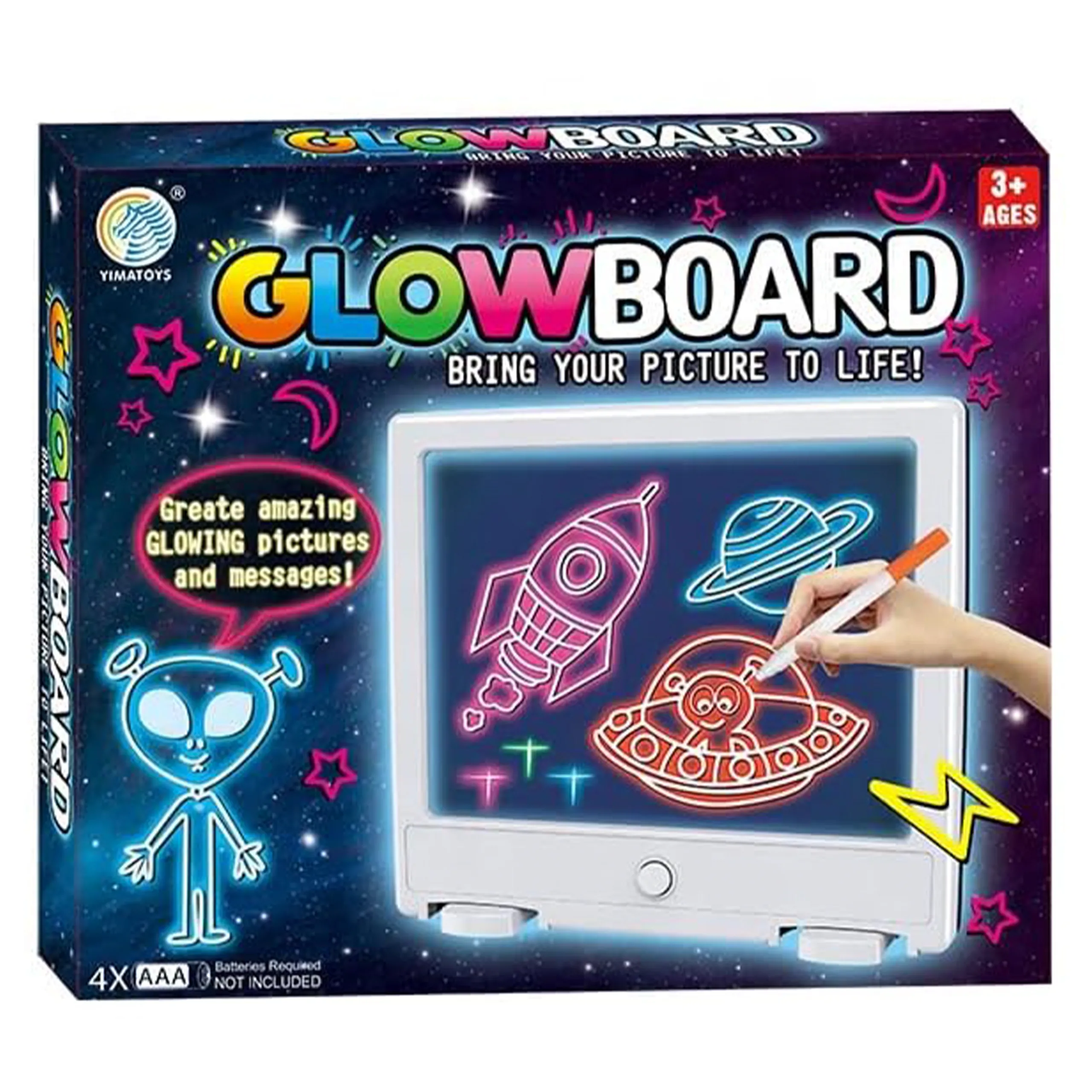 Glow Board Art - The Amazing Neon Effect Light Up Drawing Board Kids Educational 3D Tablet Light Effects Writing Board With Pen