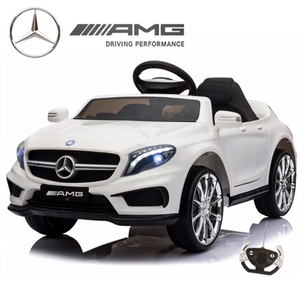 Kids 12v White Official AMG Mercedes GLA45 Ride On Car + Remote