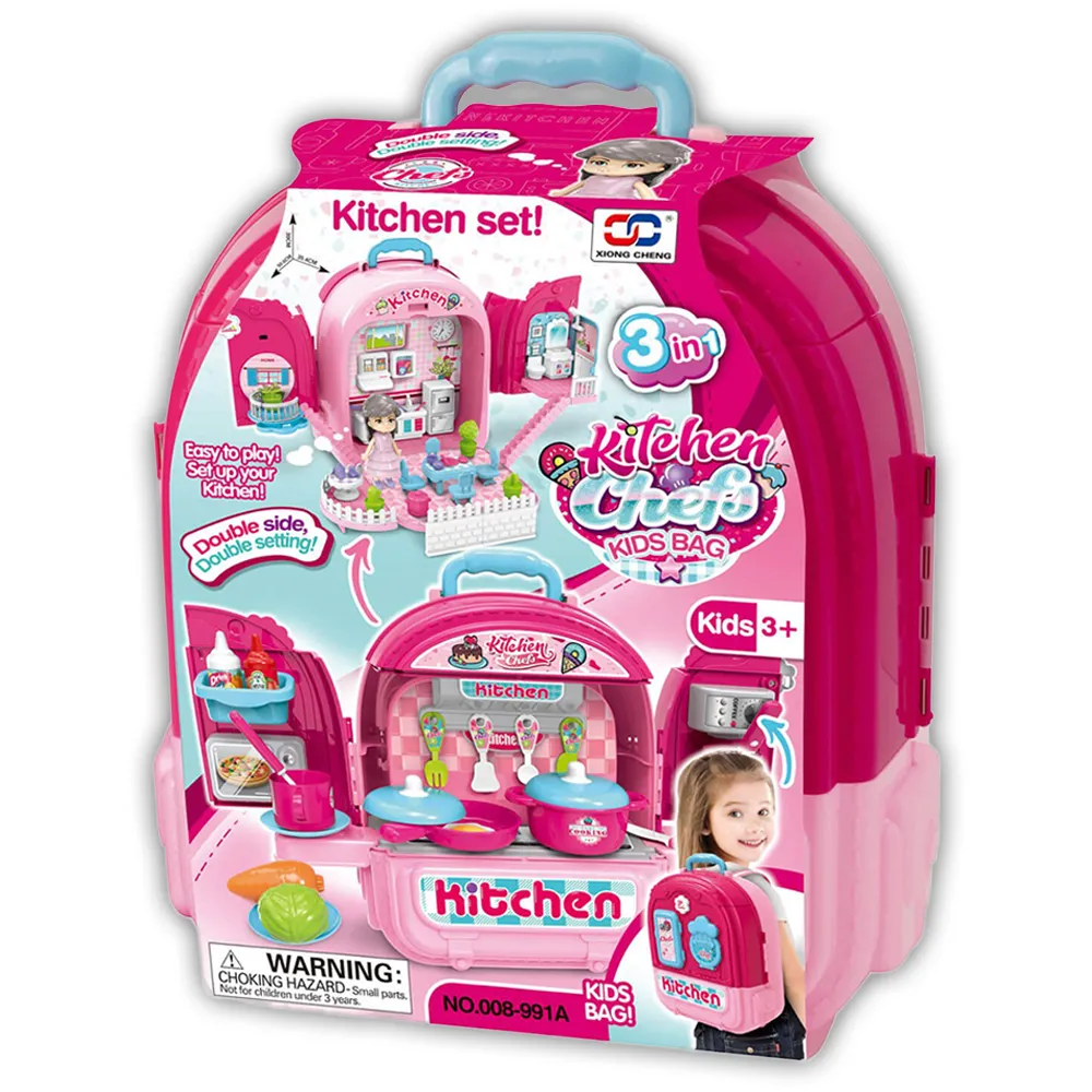 3 in 1 Kitchen Chef PlaySet & Backpack - Pink