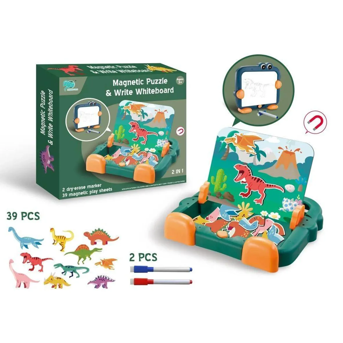 2 In 1 Dinosaur Magnetic Puzzle & Write Whiteboard