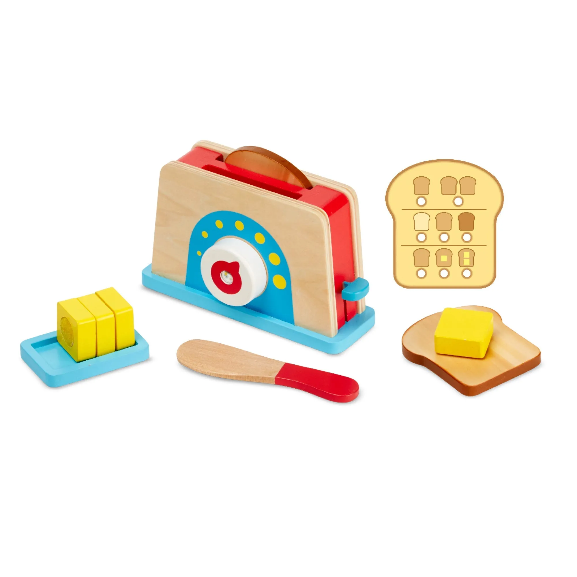 Melissa & Doug Bread and Butter Toaster Set (10 pcs) - Wooden Play Food and Play Kitchen Accessories For Preschooler Boys and Girls Age 3+
