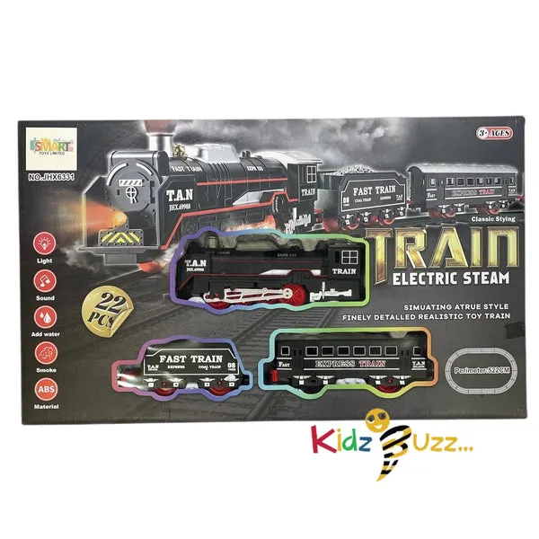 22 Pcs Train Electric Steam With Lights & Sound Effect